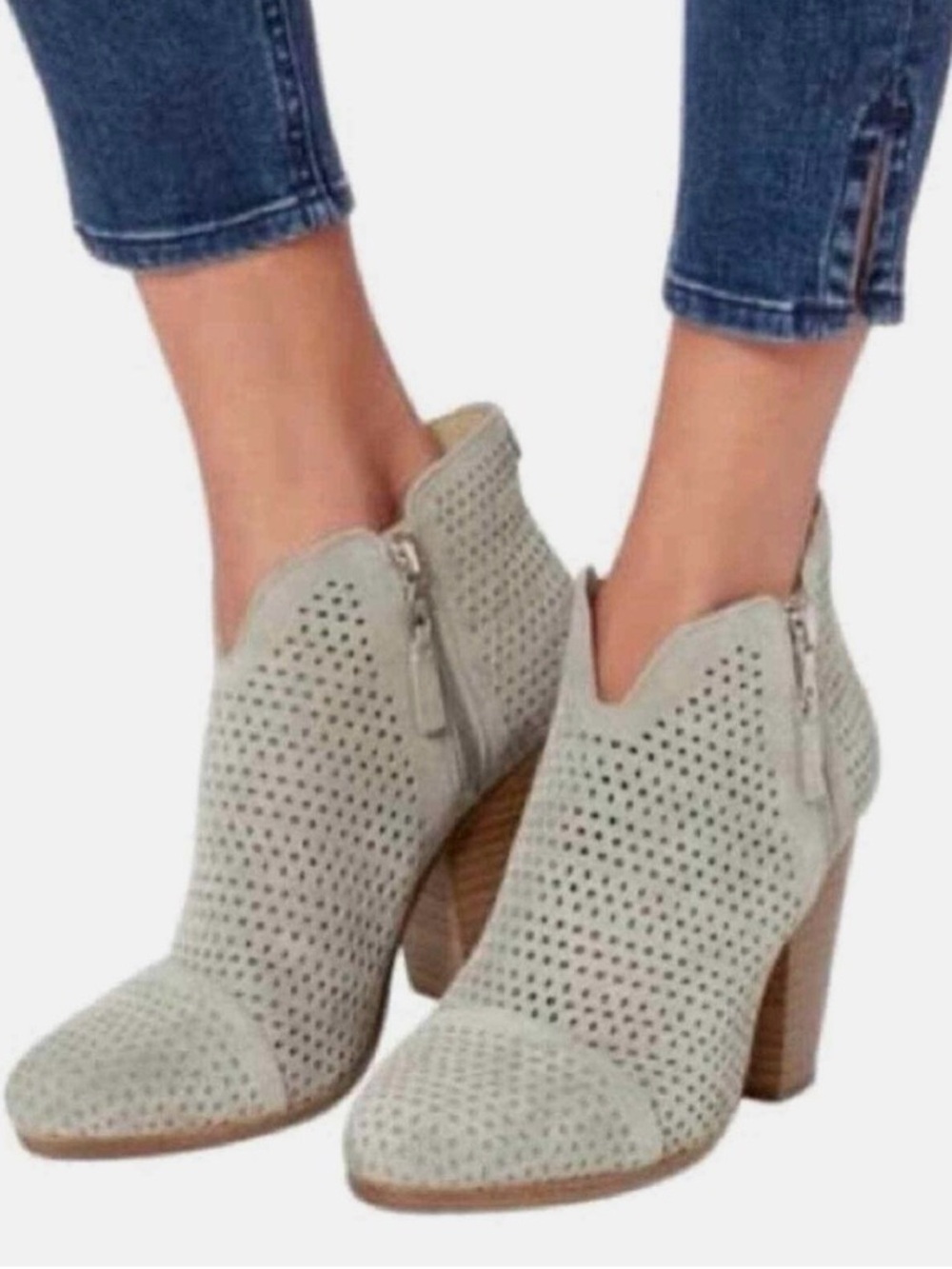 rag & bone “Margot” Perforated Suede Ankle Booties in Light Gray